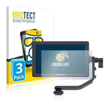 Vorderseite einer Produktverpackung mit dem Markenlogo BROTECT. Daneben ist das Gerät Feelworld FW568 5.5