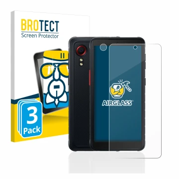 Vorderseite einer Produktverpackung mit dem Markenlogo BROTECT. Daneben ist das Gerät Samsung Galaxy XCover 5 (Display+Kamera)