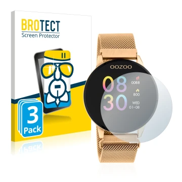 Vorderseite einer Produktverpackung mit dem Markenlogo BROTECT. Daneben ist das Gerät Oozoo Q00117 mit dem zugehörigen Display