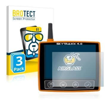 Vorderseite einer Produktverpackung mit dem Markenlogo BROTECT. Daneben ist das Gerät Skytraxx 4.0 mit dem zugehörigen Display