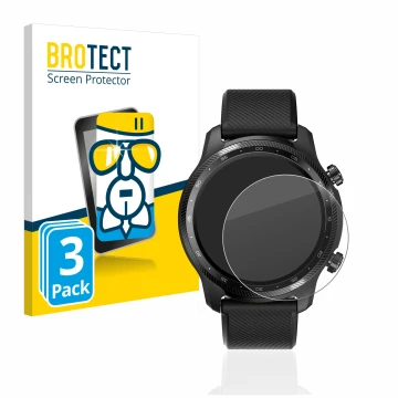 Vorderseite einer Produktverpackung mit dem Markenlogo BROTECT. Daneben ist das Gerät Mobvoi Ticwatch Pro 3 Ultra GPS mit dem 
