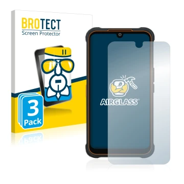 Vorderseite einer Produktverpackung mit dem Markenlogo BROTECT. Daneben ist das Gerät AGM Glory Pro mit dem zugehörigen Displa