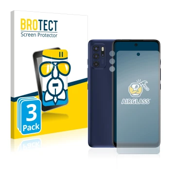 Vorderseite einer Produktverpackung mit dem Markenlogo BROTECT. Daneben ist das Gerät Motorola Moto G60S (Display+Kamera) mit 