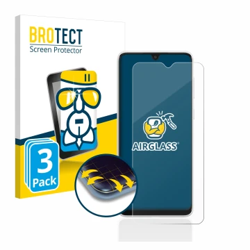 Vorderseite einer Produktverpackung mit dem Markenlogo BROTECT. Daneben ist das Gerät Samsung Galaxy A03 mit dem zugehörigen D
