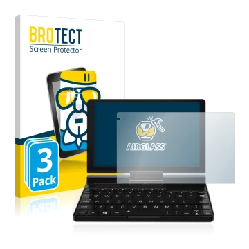 Vorderseite einer Produktverpackung mit dem Markenlogo BROTECT. Daneben ist das Gerät GPD Pocket 3 mit dem zugehörigen Display