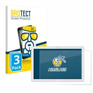 Vorderseite einer Produktverpackung mit dem Markenlogo BROTECT. Daneben ist das Gerät Archos T101 4G mit dem zugehörigen Displ