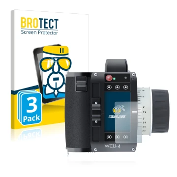 Vorderseite einer Produktverpackung mit dem Markenlogo BROTECT. Daneben ist das Gerät Arri WCU-4 mit dem zugehörigen Displaysc