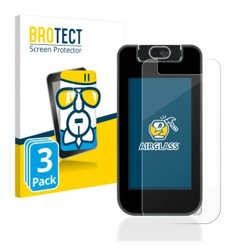 Vorderseite einer Produktverpackung mit dem Markenlogo BROTECT. Daneben ist das Gerät Vtech Kidicom Advance 3.0 mit dem zugehö