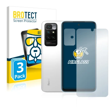 Vorderseite einer Produktverpackung mit dem Markenlogo BROTECT. Daneben ist das Gerät Xiaomi Redmi 10 (Display+Kamera) mit dem