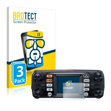 Vorderseite einer Produktverpackung mit dem Markenlogo BROTECT. Daneben ist das Gerät Yaesu FTM-300DE mit dem zugehörigen Disp