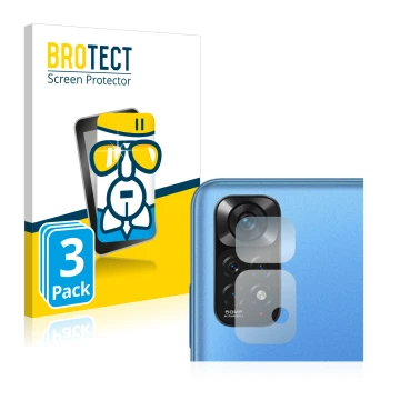 Vorderseite einer Produktverpackung mit dem Markenlogo BROTECT. Daneben ist das Gerät Xiaomi Redmi Note 11 (NUR Kameraschutz) 