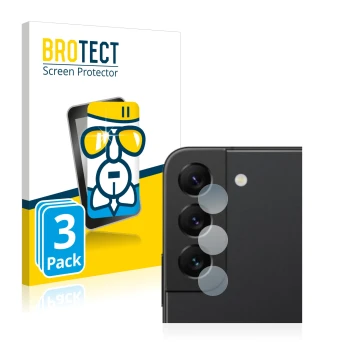 Vorderseite einer Produktverpackung mit dem Markenlogo BROTECT. Daneben ist das Gerät Samsung Galaxy S22 5G (NUR Kameraschutz)