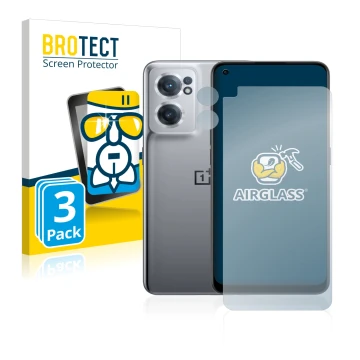 Vorderseite einer Produktverpackung mit dem Markenlogo BROTECT. Daneben ist das Gerät OnePlus Nord CE 2 5G (Display+Kamera) mi