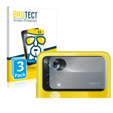 Vorderseite einer Produktverpackung mit dem Markenlogo BROTECT. Daneben ist das Gerät Xiaomi Poco X4 Pro 5G (NUR Kameraschutz)