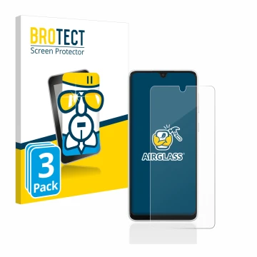 Vorderseite einer Produktverpackung mit dem Markenlogo BROTECT. Daneben ist das Gerät Samsung Galaxy A33 5G mit dem zugehörige
