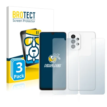 Vorderseite einer Produktverpackung mit dem Markenlogo BROTECT. Daneben ist das Gerät Samsung Galaxy A33 5G (Display+Rückseite