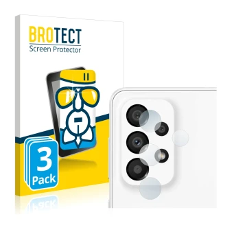 Vorderseite einer Produktverpackung mit dem Markenlogo BROTECT. Daneben ist das Gerät Samsung Galaxy A33 5G (NUR Kameraschutz)