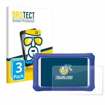 Vorderseite einer Produktverpackung mit dem Markenlogo BROTECT. Daneben ist das Gerät Clementoni Clempad X Revolution mit dem 