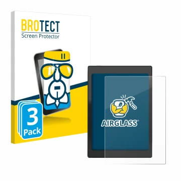 Vorderseite einer Produktverpackung mit dem Markenlogo BROTECT. Daneben ist das Gerät Boox Nova Air C mit dem zugehörigen Disp