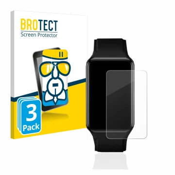 Vorderseite einer Produktverpackung mit dem Markenlogo BROTECT. Daneben ist das Gerät Oppo Watch Free mit dem zugehörigen Disp