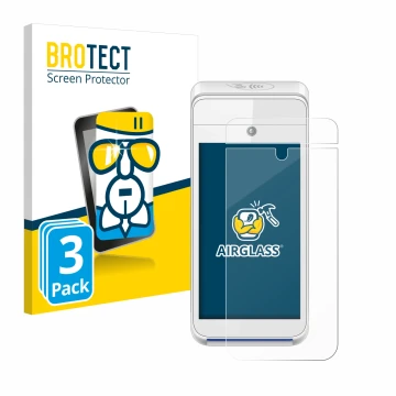 Vorderseite einer Produktverpackung mit dem Markenlogo BROTECT. Daneben ist das Gerät Pax A920 mit dem zugehörigen Displayschu