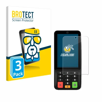 Vorderseite einer Produktverpackung mit dem Markenlogo BROTECT. Daneben ist das Gerät Pax A35 mit dem zugehörigen Displayschut