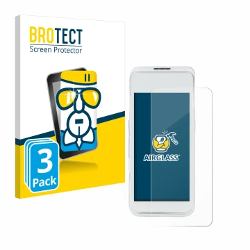 Vorderseite einer Produktverpackung mit dem Markenlogo BROTECT. Daneben ist das Gerät Pax A920 Pro mit dem zugehörigen Display
