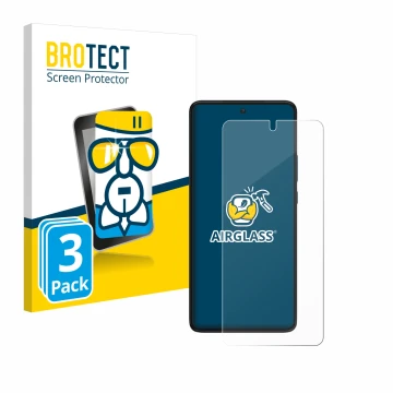 Vorderseite einer Produktverpackung mit dem Markenlogo BROTECT. Daneben ist das Gerät Motorola Edge 30 mit dem zugehörigen Dis