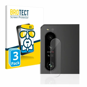 Vorderseite einer Produktverpackung mit dem Markenlogo BROTECT. Daneben ist das Gerät Sony Xperia 1 IV (NUR Kameraschutz) mit 