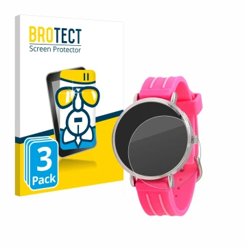 Vorderseite einer Produktverpackung mit dem Markenlogo BROTECT. Daneben ist das Gerät Kiddus Children's Learning Watch mit dem