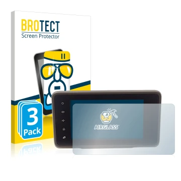 Vorderseite einer Produktverpackung mit dem Markenlogo BROTECT. Daneben ist das Gerät Dacia Duster 2 MediaDisplay mit dem zuge