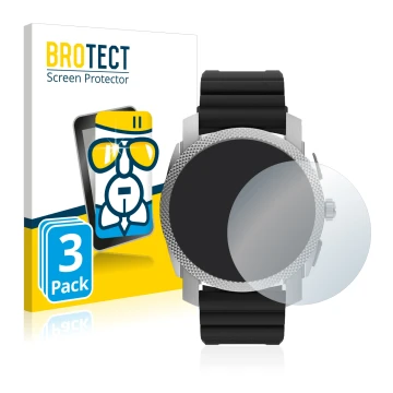 Vorderseite einer Produktverpackung mit dem Markenlogo BROTECT. Daneben ist das Gerät Fossil Gen 6 Hybrid Machine (45mm) mit d