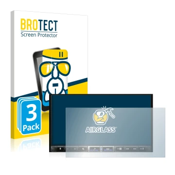 Vorderseite einer Produktverpackung mit dem Markenlogo BROTECT. Daneben ist das Gerät Alpine iLX-705D mit dem zugehörigen Disp