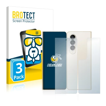 Vorderseite einer Produktverpackung mit dem Markenlogo BROTECT. Daneben ist das Gerät Samsung Galaxy Z Fold 4 (Display+Rücksei