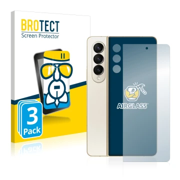 Vorderseite einer Produktverpackung mit dem Markenlogo BROTECT. Daneben ist das Gerät Samsung Galaxy Z Fold 4 (Display+Kamera)