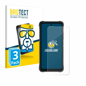 Vorderseite einer Produktverpackung mit dem Markenlogo BROTECT. Daneben ist das Gerät Umidigi Bison 2 mit dem zugehörigen Disp