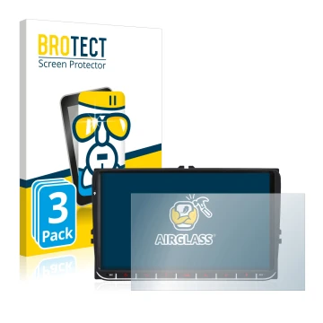 Vorderseite einer Produktverpackung mit dem Markenlogo BROTECT. Daneben ist das Gerät M.I.C. AV9V2 mit dem zugehörigen Display