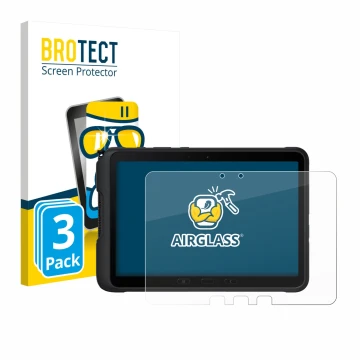Vorderseite einer Produktverpackung mit dem Markenlogo BROTECT. Daneben ist das Gerät Samsung Galaxy Tab Active 4 Pro mit dem 