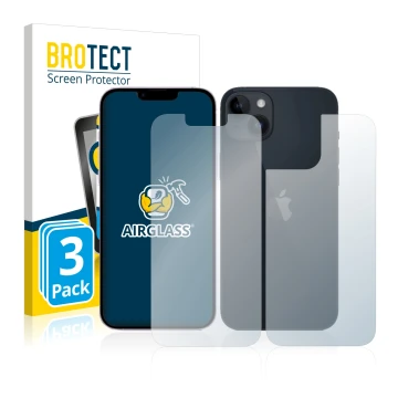 Vorderseite einer Produktverpackung mit dem Markenlogo BROTECT. Daneben ist das Gerät Apple iPhone 14 (Display+Rückseite) mit 