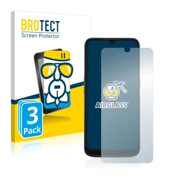 Vorderseite einer Produktverpackung mit dem Markenlogo BROTECT. Daneben ist das Gerät Doro 8100 PLUS mit dem zugehörigen Displ