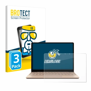 Vorderseite einer Produktverpackung mit dem Markenlogo BROTECT. Daneben ist das Gerät Microsoft Surface Laptop Go 2 Business 1