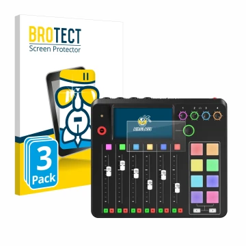 Vorderseite einer Produktverpackung mit dem Markenlogo BROTECT. Daneben ist das Gerät Rode Rodecaster Pro II mit dem zugehörig
