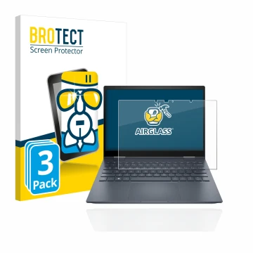 Vorderseite einer Produktverpackung mit dem Markenlogo BROTECT. Daneben ist das Gerät HP Envy x360 13-bfxxx mit dem zugehörige