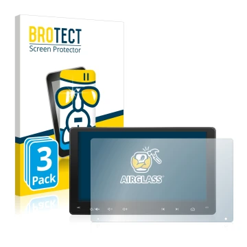 Vorderseite einer Produktverpackung mit dem Markenlogo BROTECT. Daneben ist das Gerät Atoto A6 PF 9 Zoll mit dem zugehörigen D