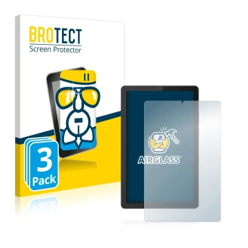 Vorderseite einer Produktverpackung mit dem Markenlogo BROTECT. Daneben ist das Gerät Lenovo Tab M9 mit dem zugehörigen Displa