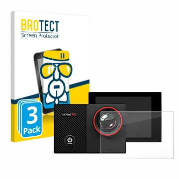 Vorderseite einer Produktverpackung mit dem Markenlogo BROTECT. Daneben ist das Gerät Akaso EK7000 Pro mit dem zugehörigen Dis