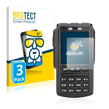 Vorderseite einer Produktverpackung mit dem Markenlogo BROTECT. Daneben ist das Gerät AnyTone BT-01 mit dem zugehörigen Displa