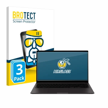 Vorderseite einer Produktverpackung mit dem Markenlogo BROTECT. Daneben ist das Gerät Samsung Galaxy Book2 15.6
