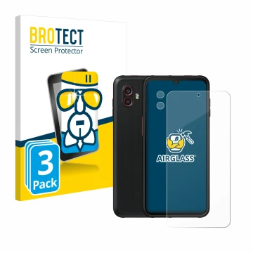 Vorderseite einer Produktverpackung mit dem Markenlogo BROTECT. Daneben ist das Gerät Samsung Galaxy XCover 6 Pro Enterprise E