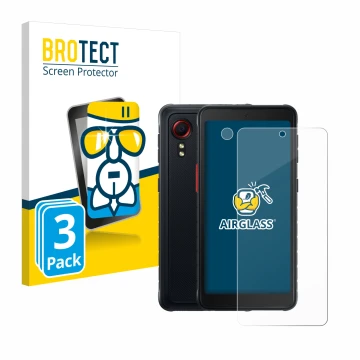 Vorderseite einer Produktverpackung mit dem Markenlogo BROTECT. Daneben ist das Gerät Samsung Galaxy XCover 5 Enterprise Editi